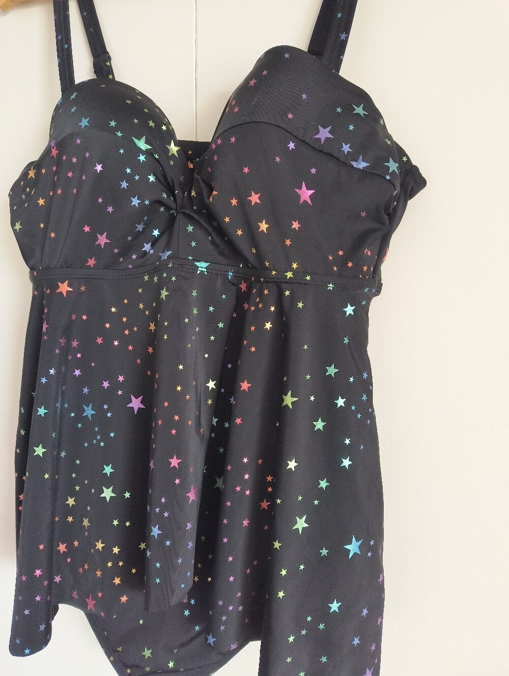Torrid Black Rainbow Star Plus Swim Suit One Piece Dress Sz 1 D/DD - Picture 2 of 6